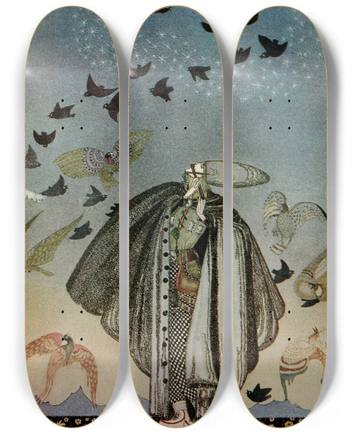 Triptych art skateboard deck of Kay Rasmus Nielsen East Of The Sun And West Of The Moon Pl 25 by Kay Rasmus Nielsen (1886-1957)