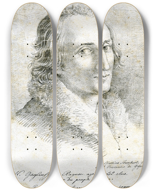 Triptych art skateboard deck of David Humbert De Superville Portrait Of Marco F Gagliuffi by David Humbert De Superville (1770-1849)