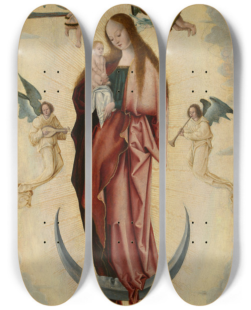 Triptych art skateboard deck of Jan Wellens De Cock Virgin And Child Withangels by Jan Wellens de Cock (1490-1529)