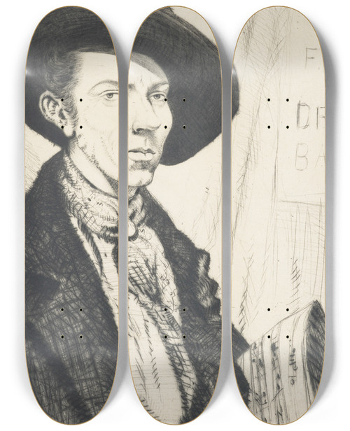 Triptych art skateboard deck of Christopher R W Nevinson Badger Moody by Christopher R W Nevinson (1889-1946)
