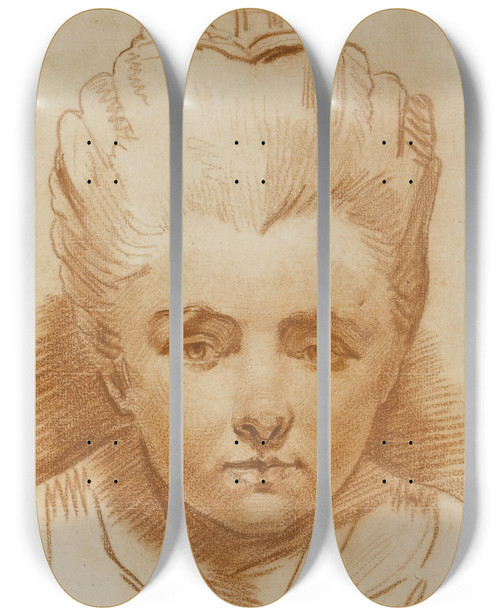 Triptych art skateboard deck of Pierre Alexandre Wille Portrait Of A Young Girl by Pierre Alexandre Wille (1748-1837)