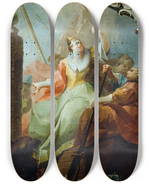 Triptych art skateboard deck of Franz Sigrist The Elder Die Heilige Ursula by Franz Sigrist the elder (1727-1803)