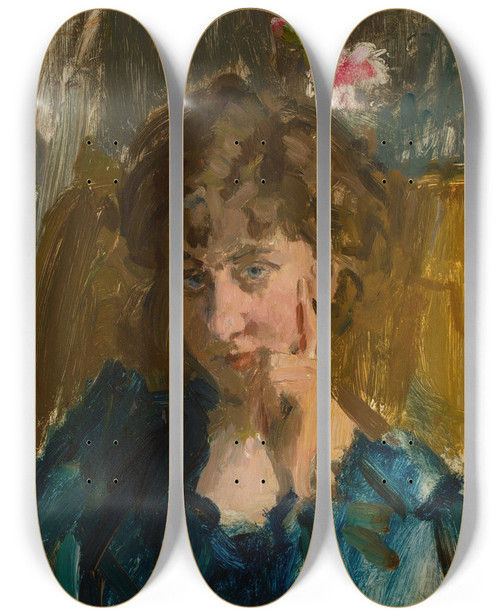 Triptych art skateboard deck of Isaac Israls The Writer Jo De Wit by Isaac Israels (1865-1934)
