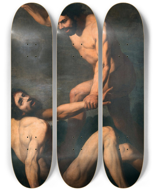 Triptych art skateboard deck of Daniele Crespi Cain And Abel by Daniele Crespi (1597-1630)