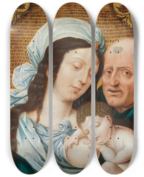 Triptych art skateboard deck of Early Netherlandish School The Holy Family by Netherlandish School