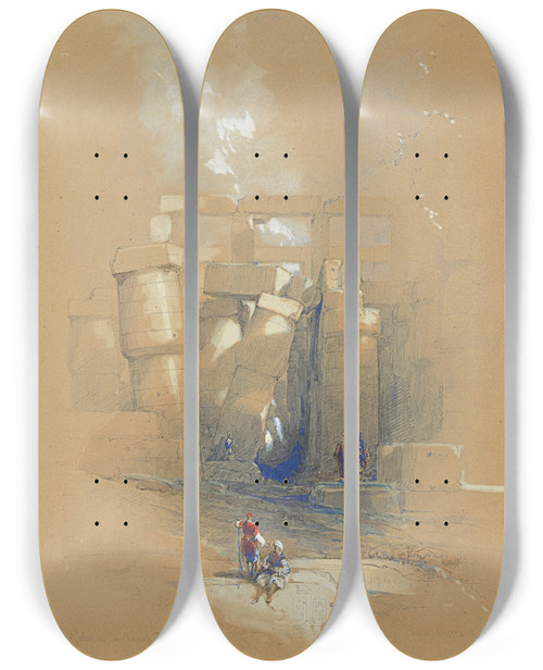 Triptych art skateboard deck of David Roberts Part Of The Hall Of Columns At Karnak Thebes Egypt by David Roberts (1796-1864)
