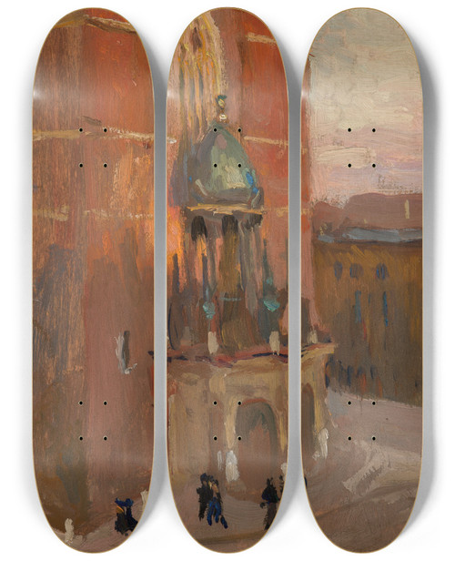Triptych art skateboard deck of Jan Stanislawski St Marys Church In Krakow by Jan Stanislawski (1860-1907)