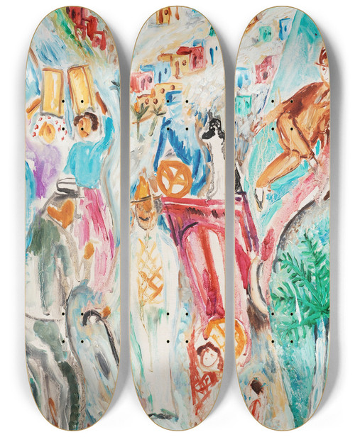 Triptych art skateboard deck of Nils Dardel Turisten P Teneriffa by Nils Dardel (1888-1943)