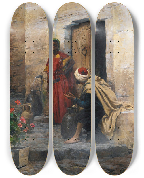 Triptych art skateboard deck of Eugne Girardet Conversation A La Fontaine by Eugene Girardet (1853-1907)