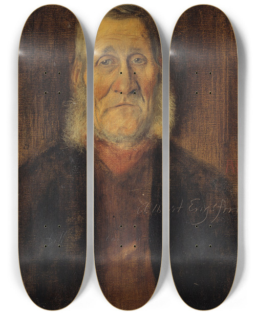 Triptych art skateboard deck of Albert Engstrm Kalleisandbcken A Smland Personality by Albert Engstrom (1869-1940)