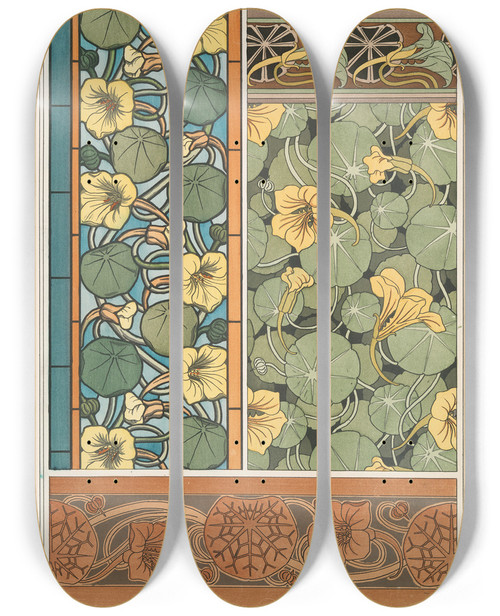 Triptych art skateboard deck of Maurice Pillard Verneuil Capucine 2 by Maurice Pillard Verneuil (1869-1942)