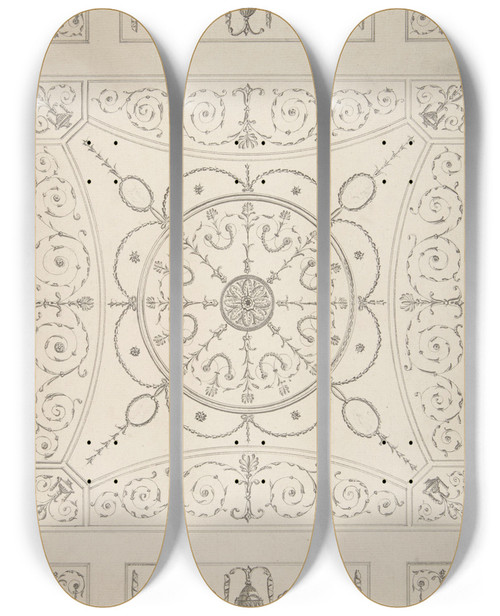 Triptych art skateboard deck of James Wyatt Design For An Oblong Ceiling With An Oval Centre by James Wyatt (1746-1813)