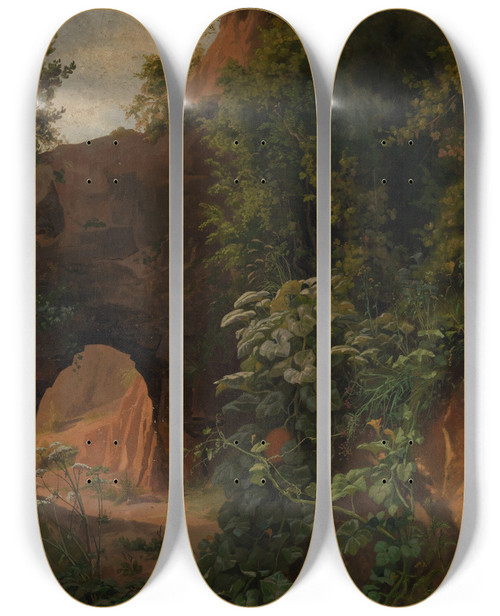 Triptych art skateboard deck of Emil Lugo Felsentor Mit Wildem Krbis Und Schierling by Emil Lugo (1840-1902)