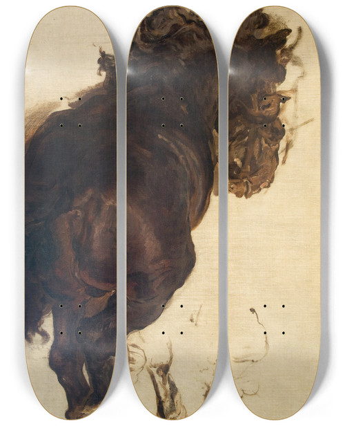 Triptych art skateboard deck of Jan Matejko Study Of A Reciining Horse by Jan Matejko (1838-1893)