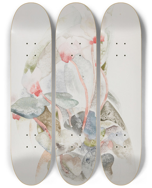 Triptych art skateboard deck of Charles Demuth Cyclamen by Charles Demuth (1883-1935)