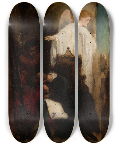 Triptych art skateboard deck of Artur Grottger Struggle With Satan Circa 1850 by Artur Grottger - Struggle with Satan