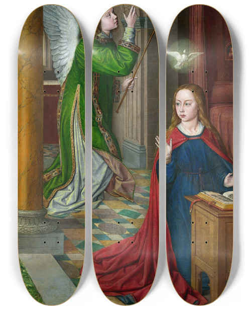 Triptych art skateboard deck of Jean Hey The Annunciation by Jean Hey (1475-1505)
