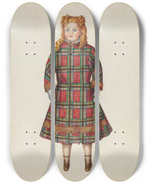 Triptych art skateboard deck of Josephine C Romano Doll Florence by Josephine C Romano