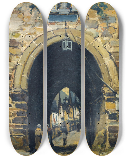 Triptych art skateboard deck of Paul Lecomte Porte Mdivale Dinan by Paul Lecomte (1842-1920)