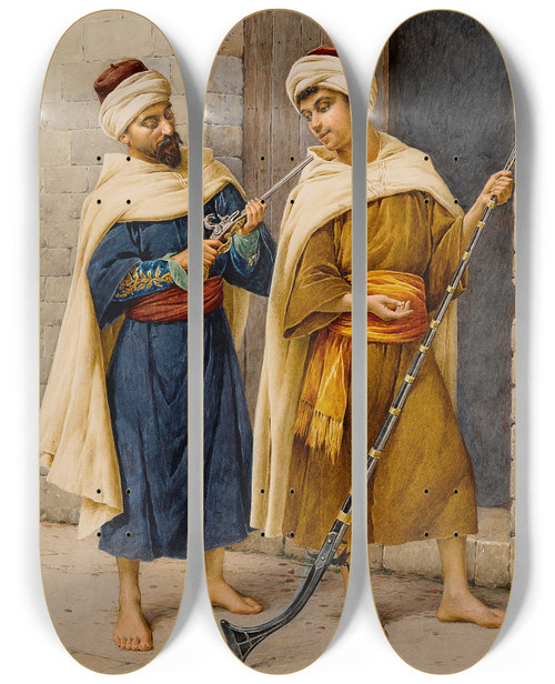 Triptych art skateboard deck of Filippo Indoni An Envious Eye by Filippo Indoni (1842-1908)