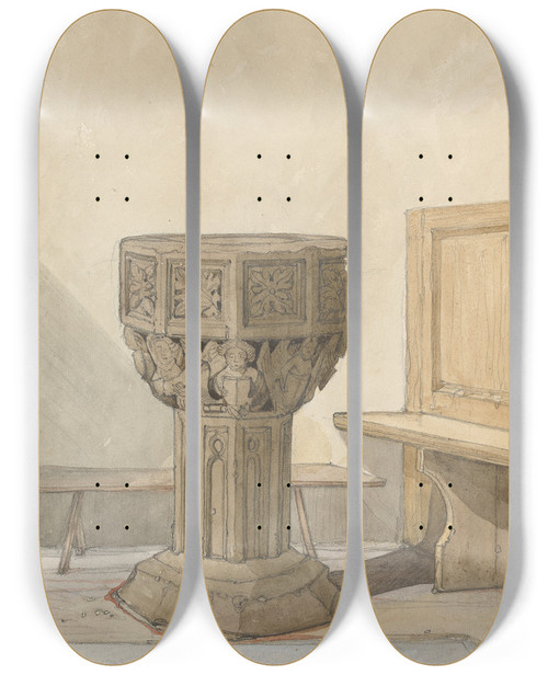 Triptych art skateboard deck of Rev James Bulwer One From A Volume Of Drawings And Prints_60 by Rev James Bulwer (1794-1879)