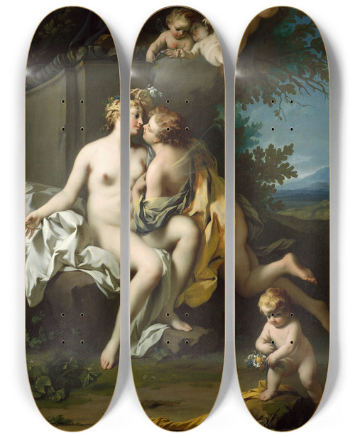 Triptych art skateboard deck of Jacopo Amigoni Flora And Zephyr by Jacopo Amigoni (1682-1752)