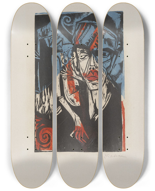 Triptych art skateboard deck of Ernst Ludwig Kirchner Fights Torments Of Love_1 by Ernst Ludwig Kirchner (1880-1938)