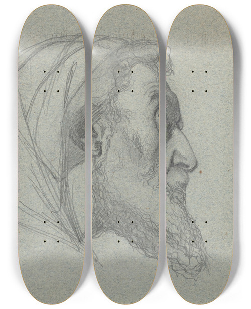 Triptych art skateboard deck of Alexandre Bida Bearded Man In Profile Recto Woman Looking Up Verso by Alexandre Bida (1823-1895)