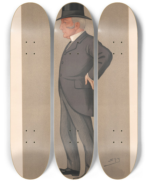 Triptych art skateboard deck of Leslie Matthew Ward Businessmen And Empire Builders Metal Mr Philip Albert Muntz Mp 23 July 1892 by Leslie Matthew Ward (1851-1922)