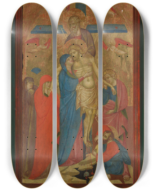 Triptych art skateboard deck of Marco Di Paolo Veneziano The Deposition by Marco Di Paolo Veneziano (1362-1390)
