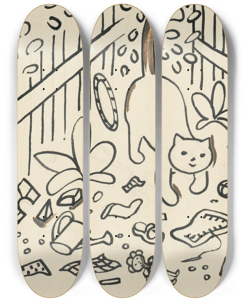 Triptych art skateboard deck of Josef Apek I Had A Dog And A Cat Pl 35 by Josef apek (1887-1945)