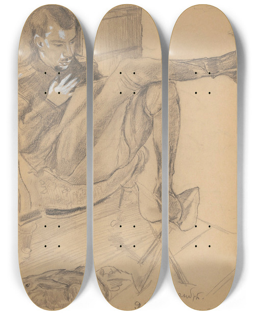 Triptych art skateboard deck of Zygmunt Waliszewski Portrait Of Kirill Zdanevich With A Rabbit by Zygmunt Waliszewski (1897-1936)
