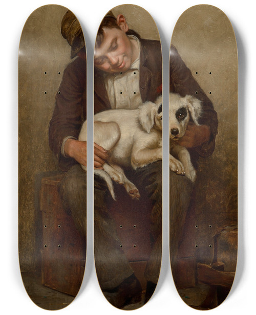 Triptych art skateboard deck of John George Brown The Bootblacks Best Friend by John George Brown (1831-1913)