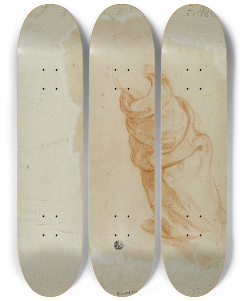 Triptych art skateboard deck of Domenico Cresti Sketch Of A Draped Arm by Domenico Cresti (1559-1638)