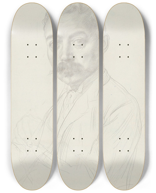 Triptych art skateboard deck of Alphonse Legros Study For The Portrait Of Edward D Adams_1 by Alphonse Legros (1837-1911)