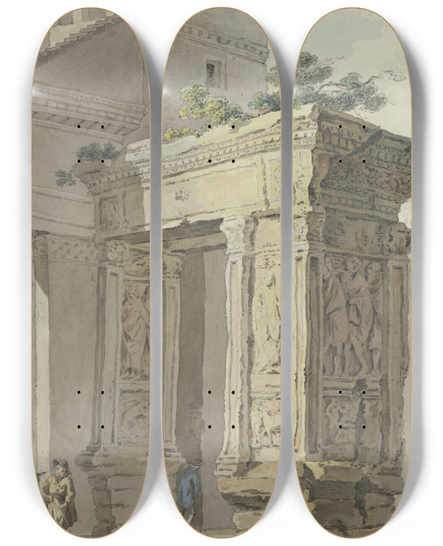Triptych art skateboard deck of Marquard Wocher Der Arco Degli Argentarii Bei San Giorgio In Velabro In Rom by Marquard Wocher (1760-1830)
