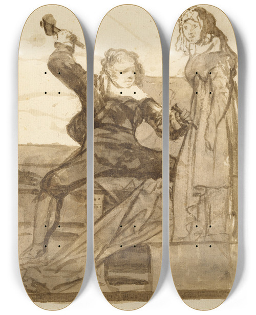 Triptych art skateboard deck of Francisco De Goya Pygmalion And Galatea by Francisco de Goya (1746-1828)