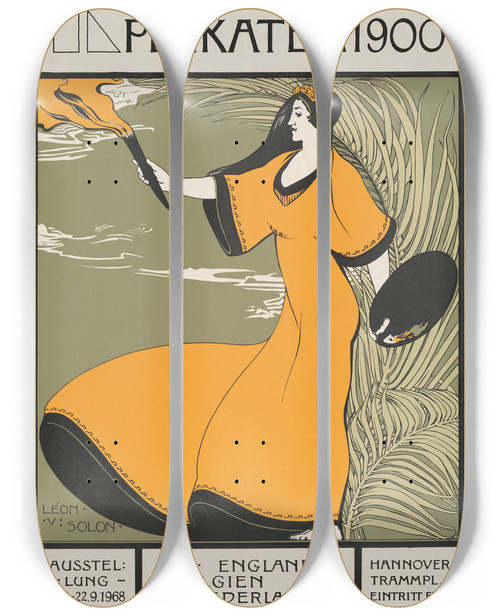 Triptych art skateboard deck of Lonvictor Solon Plakat Um 1900 by Lon-Victor Solon (1872-1957)