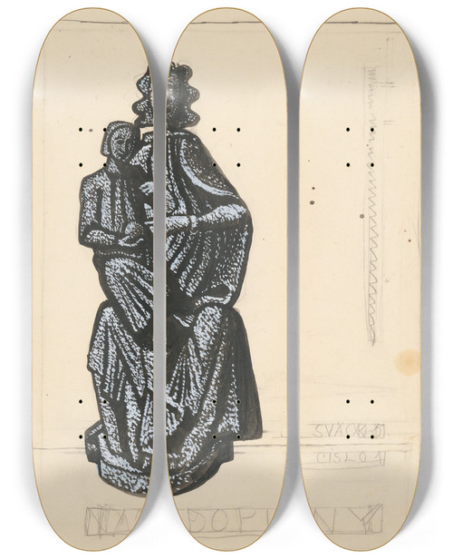 Triptych art skateboard deck of Jn Novk Oblka Nrodopisnho Sbornka Nvrh Ilustrcie Madona S Dieatkom by Jan Novak (1921-1944)