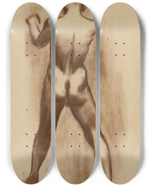 Triptych art skateboard deck of Karl Wiener Stehender Mnnlicher Akt by Karl Wiener (1901-1949)