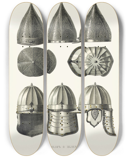 Triptych art skateboard deck of Fedor Grigoryevich Solntsev Shishak I Shlem by Fedor Grigoryevich Solntsev (1801-1892)