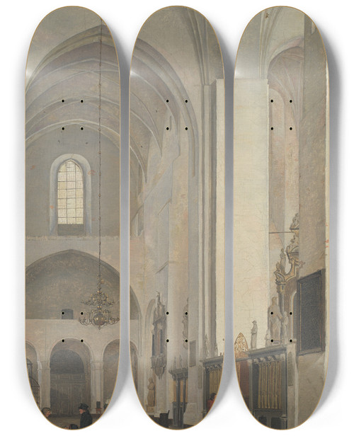 Triptych art skateboard deck of Christen Kbke The Transept Of Rhus Cathedral by Christen Kobke (1810-1848)