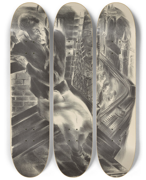 Triptych art skateboard deck of Nan Lurie Womens House Of Detention by Nan Lurie (1910-1985)