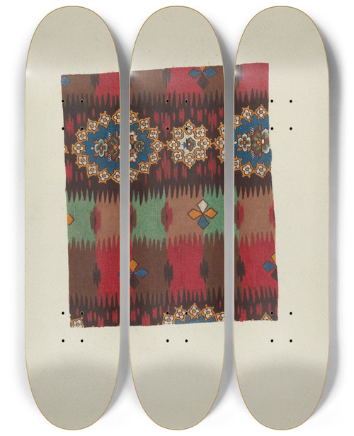 Triptych art skateboard deck of Lucille Lacoursiere Printed Textile_2 by Lucille Lacoursiere
