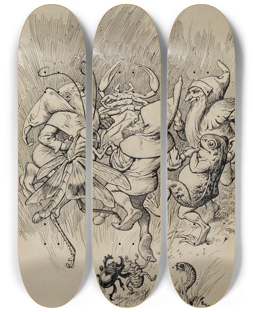 Triptych art skateboard deck of Apelles Mestres New Spring by Apelles Mestres (1854-1936)