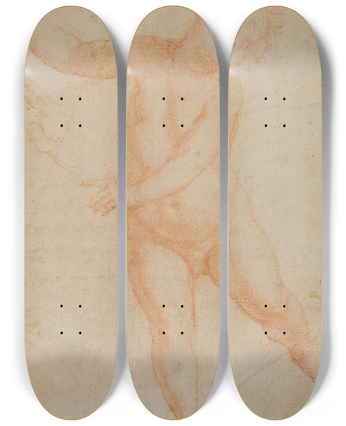 Triptych art skateboard deck of Domenico Cresti Putto Poised On Right Leg by Domenico Cresti (1559-1638)