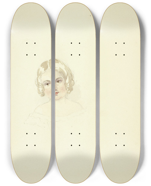 Triptych art skateboard deck of Elizabeth Murray Portrait Head Of A Young Girl by Elizabeth Murray (1815-1882)