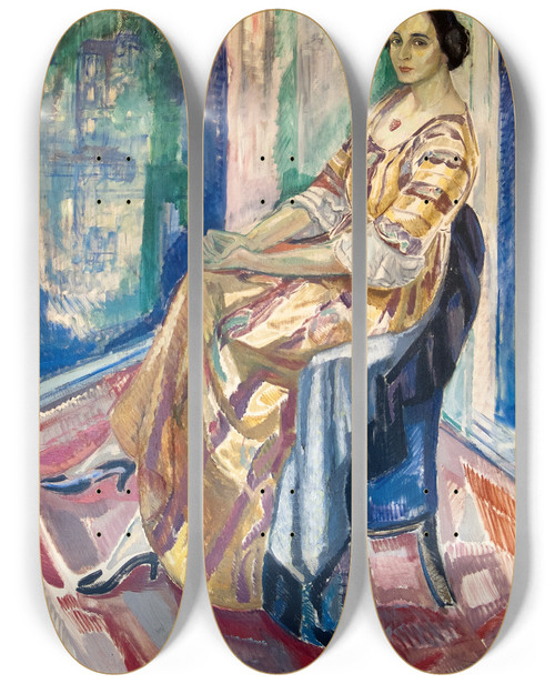 Triptych art skateboard deck of Axel Trneman Portrait Of Mrs Signe Henschen by Axel Torneman (1880-1925)