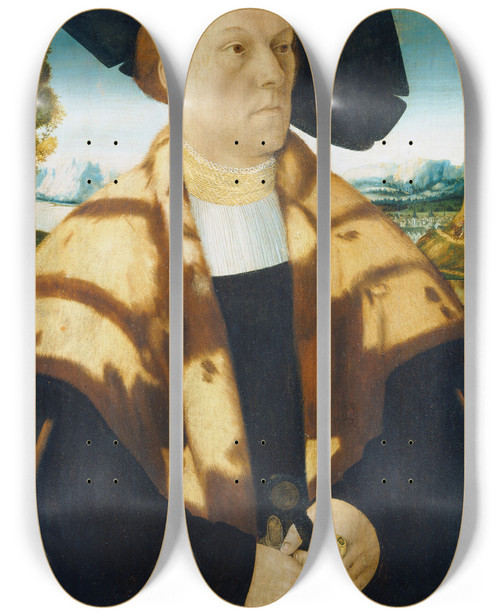 Triptych art skateboard deck of Conrad Faber Von Kreuznach Portrait Of Johann Stralenberg by Conrad Faber Von Kreuznach (1490-1553)