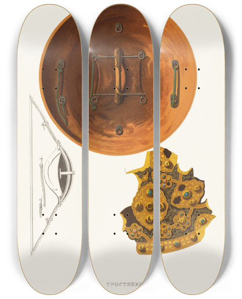 Triptych art skateboard deck of Fedor Grigoryevich Solntsev Shchit Trostnikovyi Izobrazhenie 2 by Fedor Grigoryevich Solntsev (1801-1892)